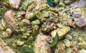 Salmon in Broad Beans Herb Sauce