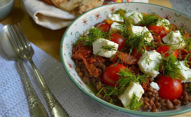 Lentil Salad with Goat Cheese & Sun-dried Tomatoes