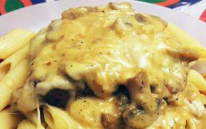 Cheesy Steaks with Cream Mushroom Sauce