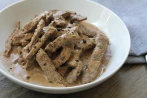 Beef Strips in Black Peppercorn Sauce