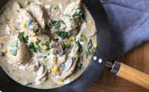 Creamy Chicken Mushroom with Spinach & Corn